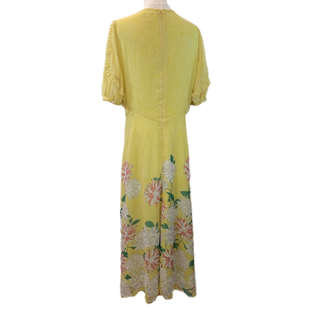 Ted Baker Puff Sleeve Floral Print Midi Tea Dress US Size 10 Ruffle Detail - Picture 4 of 10
